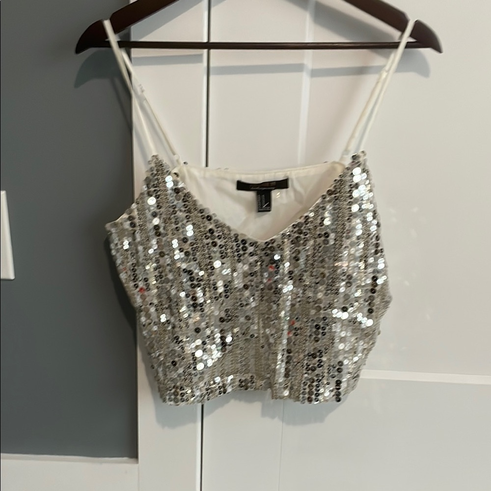Forever 21 Cream Sequin Crop Camisole
